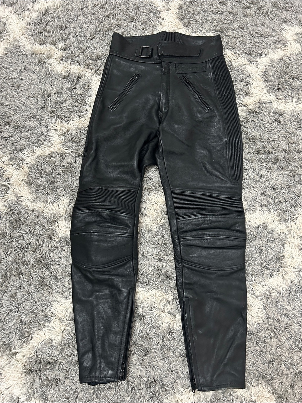 Belstaff Black Leather Trousers with Ribbed Panels